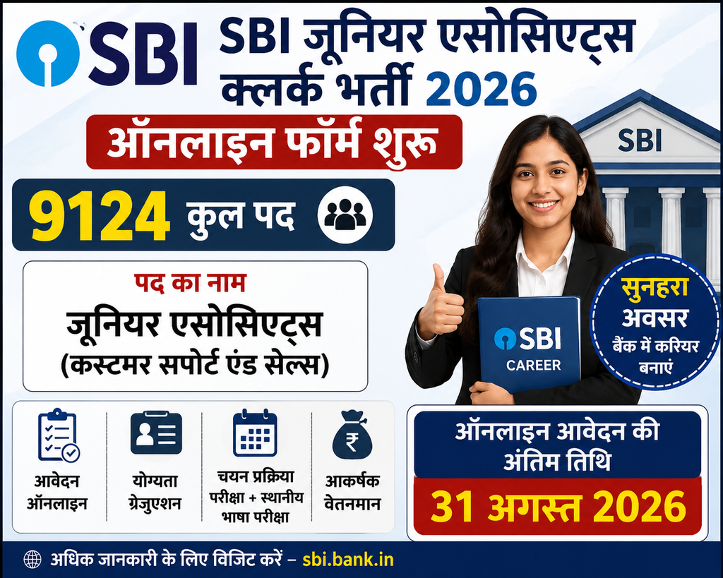 SBI Junior Associates Clerk Online Form 2026 9124 Posts